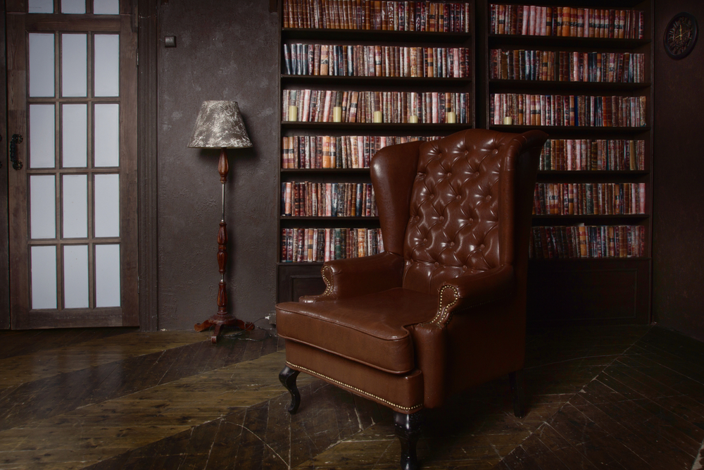 Classical library room leather armchair wooden