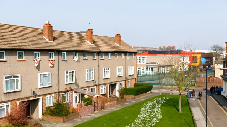 Terraced maisonette housing blocks in the uk